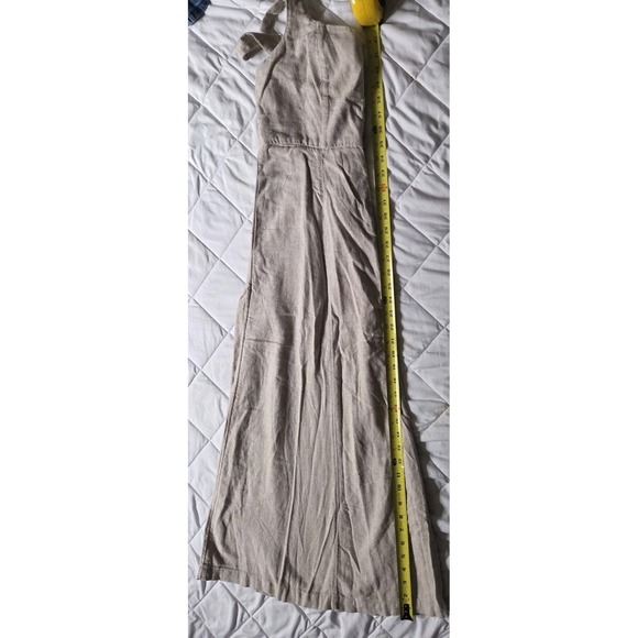 Old Navy Women's Linen Blend Midi Dress Beige Oatmeal A-Line V-Neck M Tall NWT - Picture 3 of 8